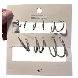 Bundle Package -6 Pairs of H&M Earrings Silver Hoops Various Sizes NEW